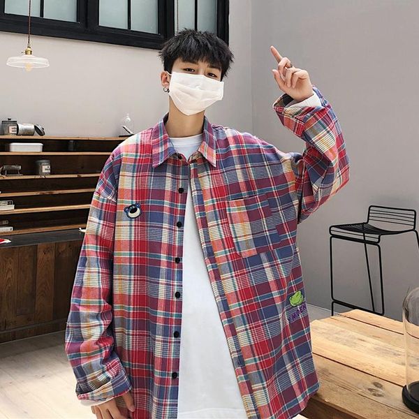 men's casual shirts 2021 autumn korean men loose lattice cartoon embroidery cotton camisa lapel long sleeve plaid red/blue shirt homme, White;black
men's casual shirts 2021 autumn korean men loose lattice cartoon embroidery cotton camisa lapel long sleeve plaid red/blue shirt homme, White;black