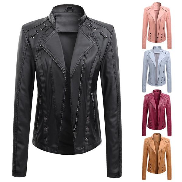 women's leather & faux 2021 brand design trendy autumn spring womens outerwear streetwear short zipper jacket ladies slim solid coat, Black
women's leather & faux 2021 brand design trendy autumn spring womens outerwear streetwear short zipper jacket ladies slim solid coat, Black