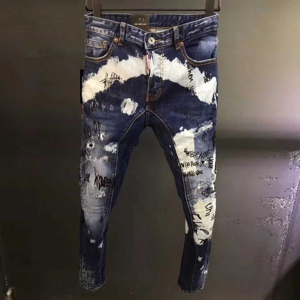 torn men's graffiti printing, fit, casual, ripped skinny pant dsq designs for men hip hop fashion clothing rock designer jeans, Blue
torn men's graffiti printing, fit, casual, ripped skinny pant dsq designs for men hip hop fashion clothing rock designer jeans, Blue