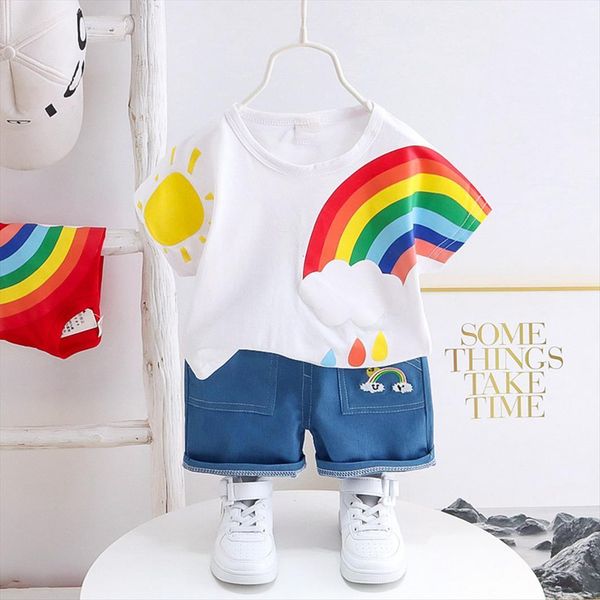 40 toddler kids clothing baby boy girls cartoon rainbow sun print short sleeve t shirt denim shorts two piece, White
40 toddler kids clothing baby boy girls cartoon rainbow sun print short sleeve t shirt denim shorts two piece, White