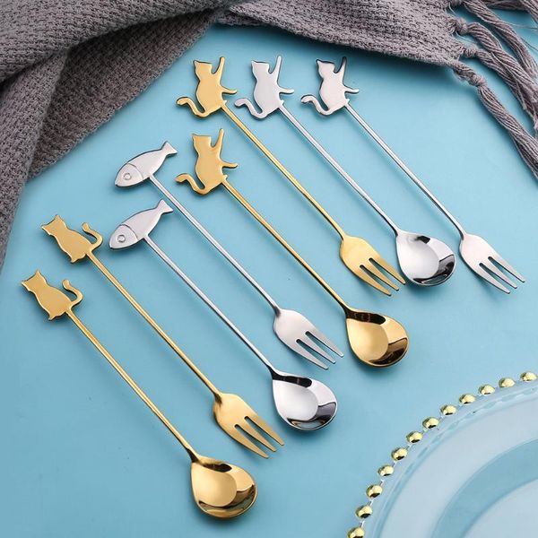 1pcs cartoon cat fish long handle coffee stirring spoon stainless steel dessert fruit fork home party cute tableware spoons
1pcs cartoon cat fish long handle coffee stirring spoon stainless steel dessert fruit fork home party cute tableware spoons