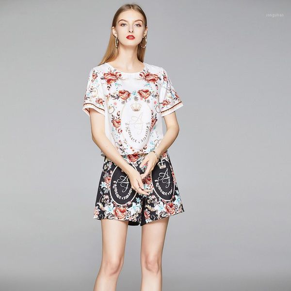 women's tracksuits 2021 summer fashion runway suit women elegant designer short sleeve print with shorts two piece set, Gray
women's tracksuits 2021 summer fashion runway suit women elegant designer short sleeve print with shorts two piece set, Gray