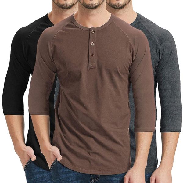 men's t-shirts 3/4 sleeve t shirt men solid color button round collar mens casual slim fit raglan male clothing tees, White;black
men's t-shirts 3/4 sleeve t shirt men solid color button round collar mens casual slim fit raglan male clothing tees, White;black