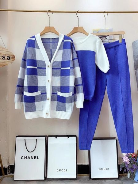 women knit short sleeeve pullovers+plaid cardigans+ pants 3pcs sets autumn winter tracksuits women's two piece, White
women knit short sleeeve pullovers+plaid cardigans+ pants 3pcs sets autumn winter tracksuits women's two piece, White
