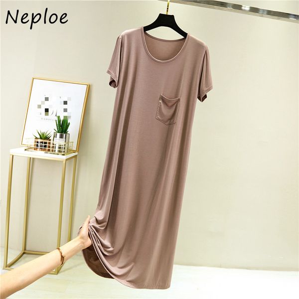 neploe summer new women solid simple dress loose soft nightgown korean o-neck short sleeve pocket casual thin dresses 82051 210423, Black;gray
neploe summer new women solid simple dress loose soft nightgown korean o-neck short sleeve pocket casual thin dresses 82051 210423, Black;gray