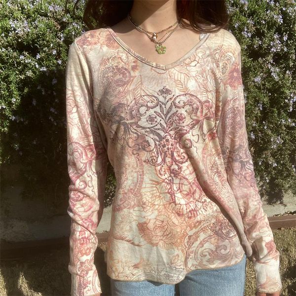 women's t-shirt spring autumn vintage printed t-shirts long sleeve v-neck pullover rhinestone decor wild casual fit slim female crop, White
women's t-shirt spring autumn vintage printed t-shirts long sleeve v-neck pullover rhinestone decor wild casual fit slim female crop, White