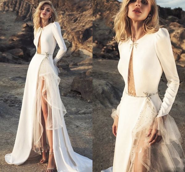 bohemian fashion long sleeve wedding dresses 2022 matte stain slit jewel neck shiny beaded country outdoor bridal dress, White
bohemian fashion long sleeve wedding dresses 2022 matte stain slit jewel neck shiny beaded country outdoor bridal dress, White