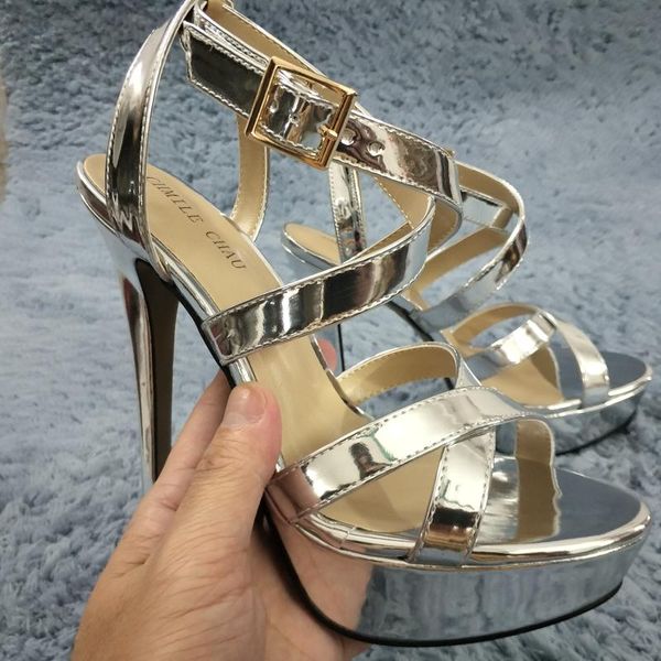 dress shoes silver patent high heel party women sandals summer open toe buckle ankle strap stiletto platform 14cm heels shoe, Black
dress shoes silver patent high heel party women sandals summer open toe buckle ankle strap stiletto platform 14cm heels shoe, Black