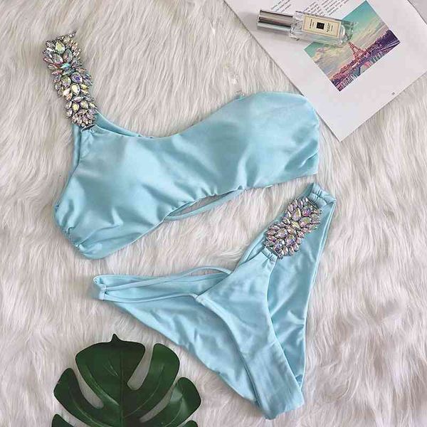 shiny diamond bikini solid one shoulder high cut push up swimsuit female crystal bathing suit brazilian thong swimwear, White;black
shiny diamond bikini solid one shoulder high cut push up swimsuit female crystal bathing suit brazilian thong swimwear, White;black