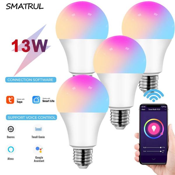 bulbs smatrul tuya 13w e27 wifi light bulb smart life led 850lm rgb lamp app work with alexa google home dimmable timer 110v 220v
bulbs smatrul tuya 13w e27 wifi light bulb smart life led 850lm rgb lamp app work with alexa google home dimmable timer 110v 220v
