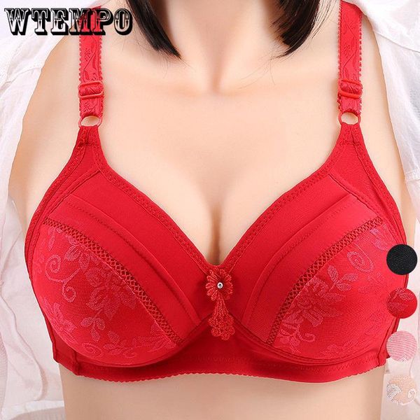 bras 100d cup plus size women push up bra seamless gather red floral brassiere wireless soft large bralette for female 2021, Red;black
bras 100d cup plus size women push up bra seamless gather red floral brassiere wireless soft large bralette for female 2021, Red;black