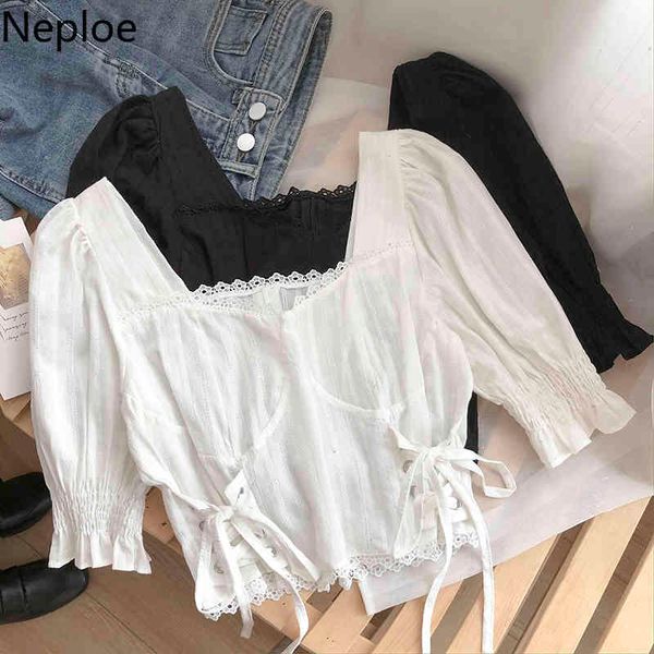 neploe women's blouse japanese kawaii loose lace patchwork square collar shirt summer drawstring slim waist thin white crop 210422
neploe women's blouse japanese kawaii loose lace patchwork square collar shirt summer drawstring slim waist thin white crop 210422