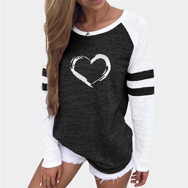 women's t-shirt autumn fashion t shirts loose o neck long sleeved heart print wild casual patchwork, White
women's t-shirt autumn fashion t shirts loose o neck long sleeved heart print wild casual patchwork, White