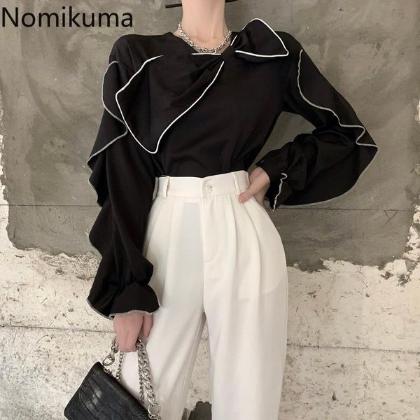 women's blouses & shirts nomikuma black vintage women ruffles patchwork bow knot o neck long sleeve blouse fashion office ladies blusas, White
women's blouses & shirts nomikuma black vintage women ruffles patchwork bow knot o neck long sleeve blouse fashion office ladies blusas, White