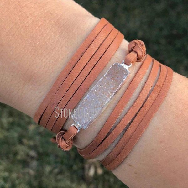 charm bracelets bm14706 brown leather wrap bracelet with druzy bar cuff stone agate geode jewelry gift, Golden;silver
charm bracelets bm14706 brown leather wrap bracelet with druzy bar cuff stone agate geode jewelry gift, Golden;silver