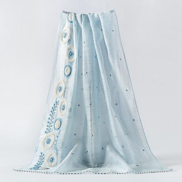 scarves silk wool scarf embroidered women pearl long blanket shawls and wraps lady pashmina solid beach cover-up, Blue;gray
scarves silk wool scarf embroidered women pearl long blanket shawls and wraps lady pashmina solid beach cover-up, Blue;gray