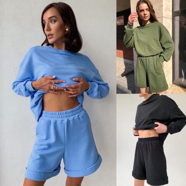 women's tracksuits ehqaxin summer autumn suit solid color round neck long sleeve + loose casual elastic shorts two-piece set s-xl, Gray
women's tracksuits ehqaxin summer autumn suit solid color round neck long sleeve + loose casual elastic shorts two-piece set s-xl, Gray