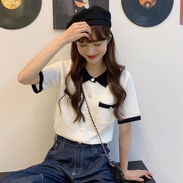 women's t-shirt cropped fashion knitted jacket short sleeve girl slim sweater women summer clothing, White
women's t-shirt cropped fashion knitted jacket short sleeve girl slim sweater women summer clothing, White