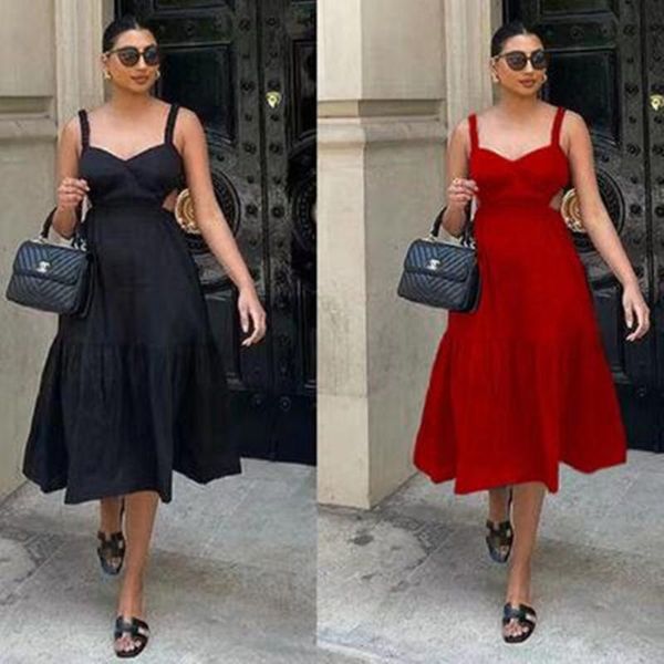 casual dresses summer european and american style sling fashion abdomen hollowed waist puffy dress, Black;gray
casual dresses summer european and american style sling fashion abdomen hollowed waist puffy dress, Black;gray