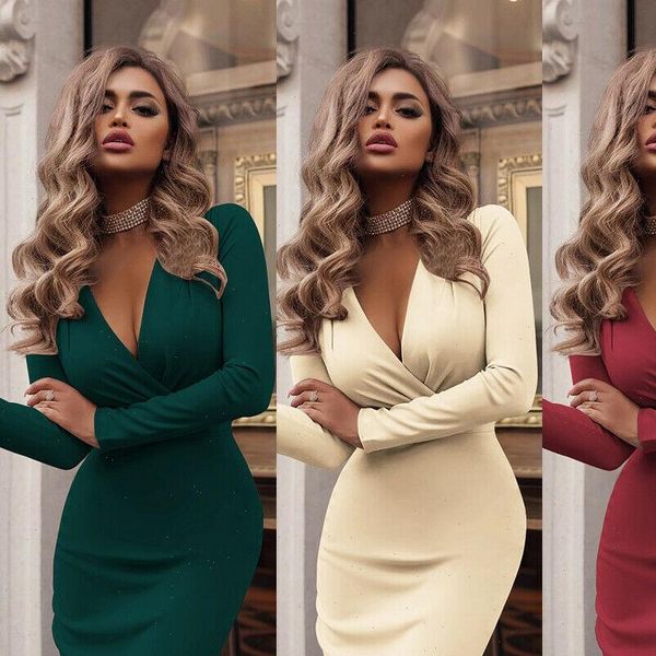 trendy solid slim holiday womens dresses v neck long sleeve bodycon party spring summer beach midi dress, Black;gray
trendy solid slim holiday womens dresses v neck long sleeve bodycon party spring summer beach midi dress, Black;gray