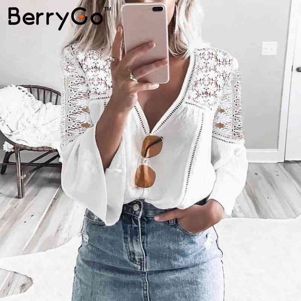 berrygo v neck hollow out lace blouse shirt women elegant flare sleeve chiffon summer white tees blusas 210513
berrygo v neck hollow out lace blouse shirt women elegant flare sleeve chiffon summer white tees blusas 210513