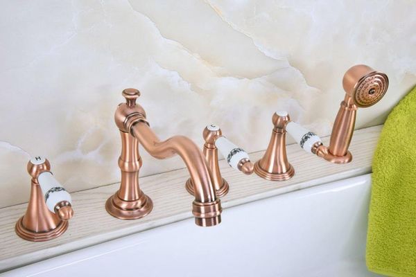 bathroom sink faucets antique red copper brass widespread deck-mounted tub 5 holes three handles basin faucet tap hand spray mtf213
bathroom sink faucets antique red copper brass widespread deck-mounted tub 5 holes three handles basin faucet tap hand spray mtf213