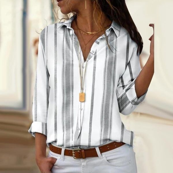 women's blouses & shirts women vertical stripe long sleeve turn down collar buttons loose shirt casual fashion office plus size, White
women's blouses & shirts women vertical stripe long sleeve turn down collar buttons loose shirt casual fashion office plus size, White