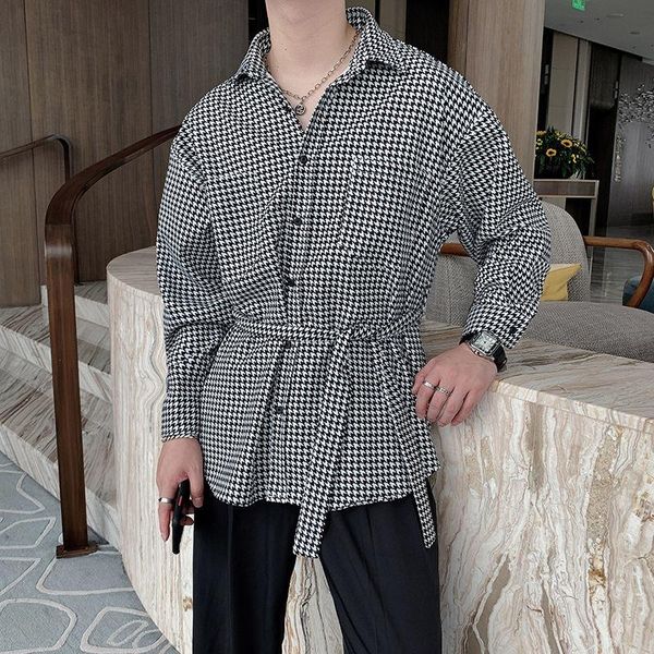 men's casual shirts luxury shirt men lattice print long sleeve fashion belt loose streetwear social party tuxedo clothing, White;black
men's casual shirts luxury shirt men lattice print long sleeve fashion belt loose streetwear social party tuxedo clothing, White;black