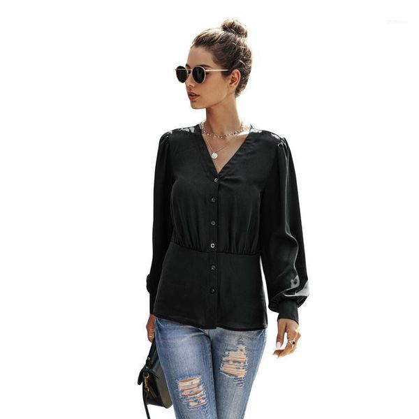 women office lady blouse long sleeve v-neck front button blouses solid color lantern elegant autumn shirts1, White
women office lady blouse long sleeve v-neck front button blouses solid color lantern elegant autumn shirts1, White
