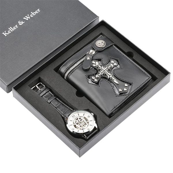 watch gift set for men automatic mechanical punk skull fashion pu leather card holder wallet present box wristwatches, Slivery;brown
watch gift set for men automatic mechanical punk skull fashion pu leather card holder wallet present box wristwatches, Slivery;brown