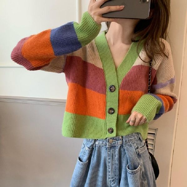 women's knits & tees outer wear v-neck color-block sweater short cardigan coat needle, White
women's knits & tees outer wear v-neck color-block sweater short cardigan coat needle, White