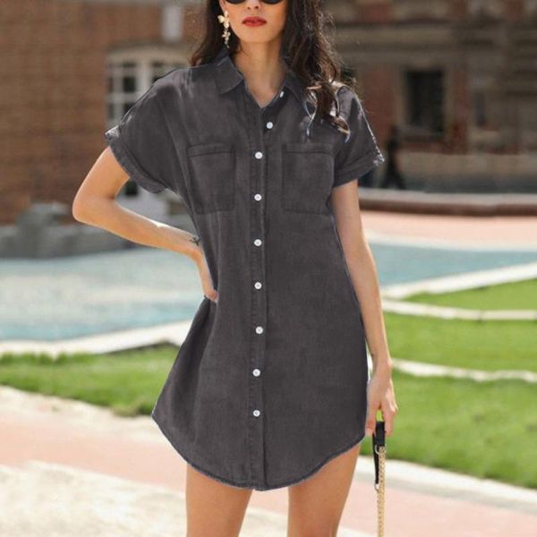 casual dresses vintage denim shirt 2021 single breasted button mini dress office lady short sleeve lapel solid color summer, Black;gray
casual dresses vintage denim shirt 2021 single breasted button mini dress office lady short sleeve lapel solid color summer, Black;gray