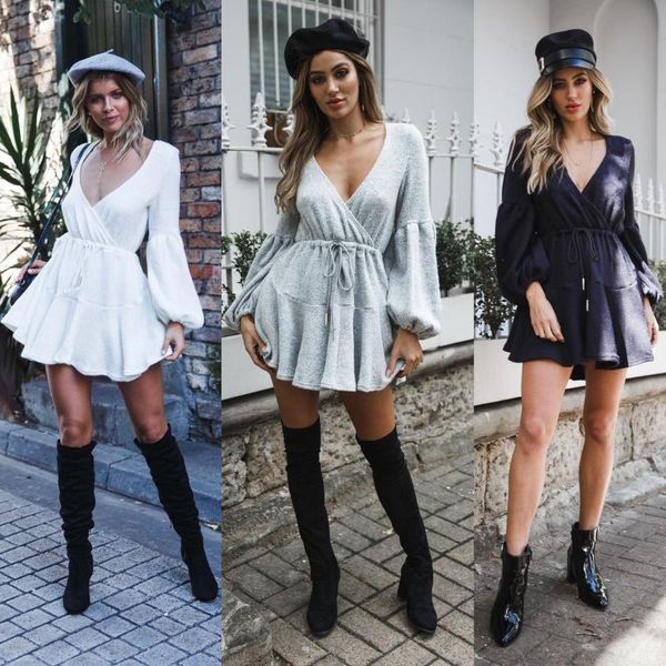 casual dresses women v neck ruffle knitted sweater dress autumn winter lace up short long sleeve solid a-line wl45, Black;gray
casual dresses women v neck ruffle knitted sweater dress autumn winter lace up short long sleeve solid a-line wl45, Black;gray