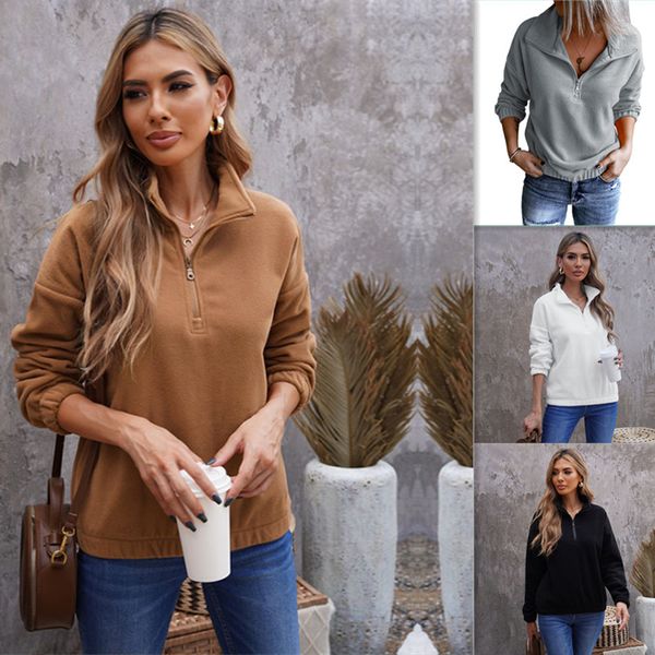 2021 solid stand collar zipper sweater women's hem rubber band casual long sleeve top, Black
2021 solid stand collar zipper sweater women's hem rubber band casual long sleeve top, Black