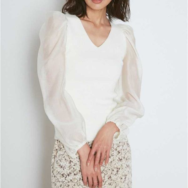 feminino puff sleeve design voile patchwork pullovers spring v-neck thin sweaters elegant slim solid women 210525, White;black
feminino puff sleeve design voile patchwork pullovers spring v-neck thin sweaters elegant slim solid women 210525, White;black
