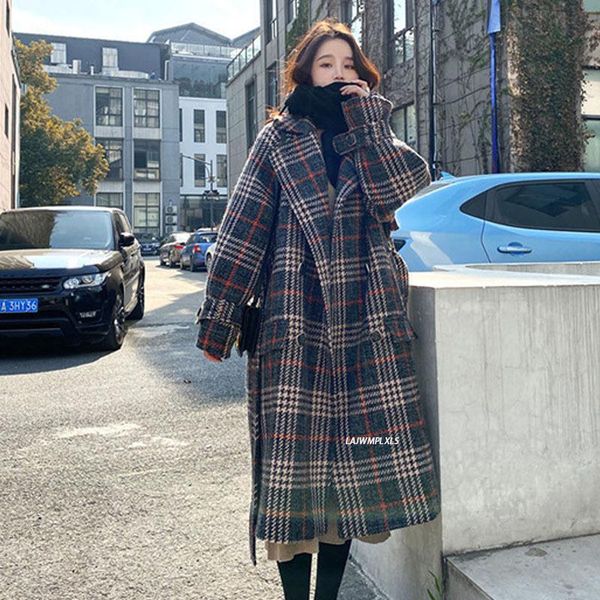 women's wool & blends 2021 autumn winter turn-down collar vintage plaid over the knee streetwear hit color thick warm women woolen coat, Black
women's wool & blends 2021 autumn winter turn-down collar vintage plaid over the knee streetwear hit color thick warm women woolen coat, Black