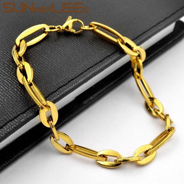 link, chain sunnerlees stainless steel bracelet 7mm geometric link smooth silver color gold plated men women jewelry gift sc203 b, Black
link, chain sunnerlees stainless steel bracelet 7mm geometric link smooth silver color gold plated men women jewelry gift sc203 b, Black