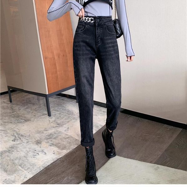 women's jeans stylish metal chain women winter fleece denim pants plus size straight-leg black high-waisted velvet, Blue
women's jeans stylish metal chain women winter fleece denim pants plus size straight-leg black high-waisted velvet, Blue