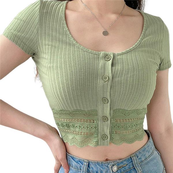 women's t-shirt 2021 fashion trend women crop summer short sleeve solid color button-down low chest slim casual fitting tees, White
women's t-shirt 2021 fashion trend women crop summer short sleeve solid color button-down low chest slim casual fitting tees, White