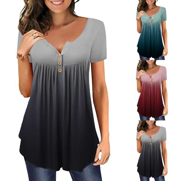 women's blouses & shirts women ladies summer fashion casual gradient v-neck shortsleeve t button pullover tank clothing plus size, White
women's blouses & shirts women ladies summer fashion casual gradient v-neck shortsleeve t button pullover tank clothing plus size, White
