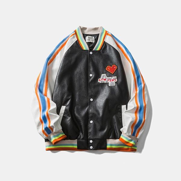 men's jackets diamonds sweatheart embroidery leather stand mens and womens oversize retro streetwear harajuku windbreaker loose coat, Black;brown
men's jackets diamonds sweatheart embroidery leather stand mens and womens oversize retro streetwear harajuku windbreaker loose coat, Black;brown