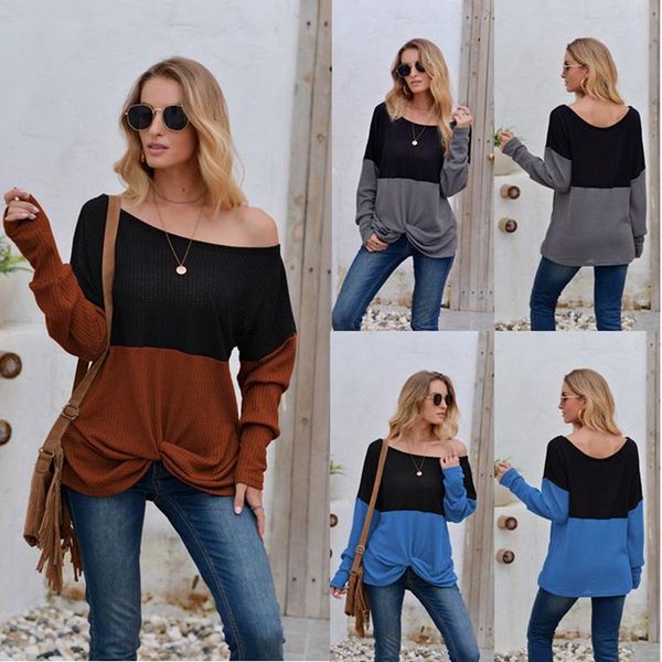 fashion o-neck long sleeve personality twist women's casual splicing color tee shirt, White
fashion o-neck long sleeve personality twist women's casual splicing color tee shirt, White