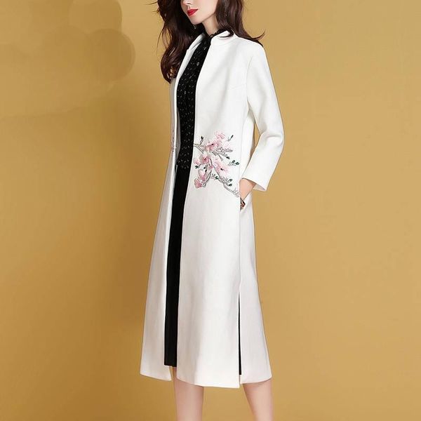 women's jackets elegant long coat stand collar 2 pockets single button embroidery coats female outerwear, Black;brown
women's jackets elegant long coat stand collar 2 pockets single button embroidery coats female outerwear, Black;brown