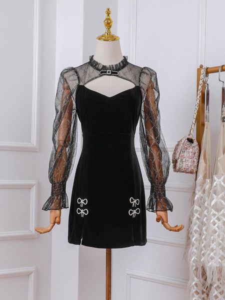 casual dresses 2021 retro diamond hollow cheongsam style split velvet dress 1124, Black;gray
casual dresses 2021 retro diamond hollow cheongsam style split velvet dress 1124, Black;gray