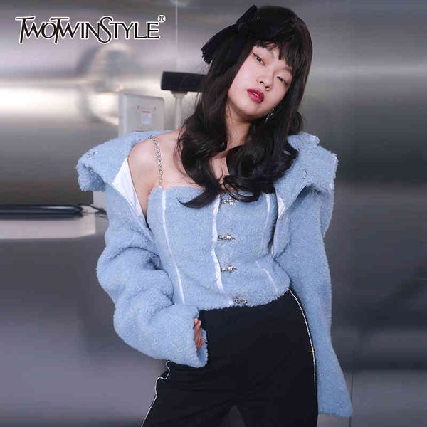 twotwinstyle kawayi two piece set for women lapel long sleeve coat chain tank short sets female winter clothing fashion 210517, White
twotwinstyle kawayi two piece set for women lapel long sleeve coat chain tank short sets female winter clothing fashion 210517, White