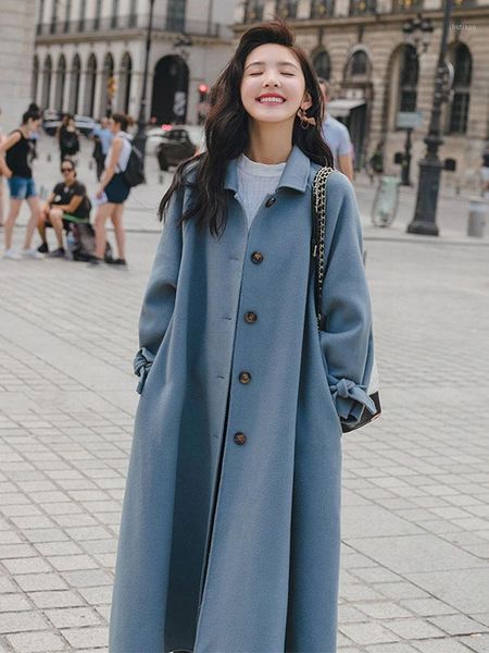 women's wool & blends 2021 autumn winter fashion loose woolen coat female causal korean style solid color elegant outerwear long q300, Black
women's wool & blends 2021 autumn winter fashion loose woolen coat female causal korean style solid color elegant outerwear long q300, Black