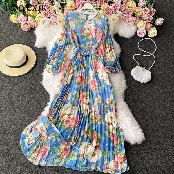 vintage spring autumn holidays women's chiffon printed pleated beach dress elegant o-neck maxi with belt femme robe casual dresses, Black;gray
vintage spring autumn holidays women's chiffon printed pleated beach dress elegant o-neck maxi with belt femme robe casual dresses, Black;gray