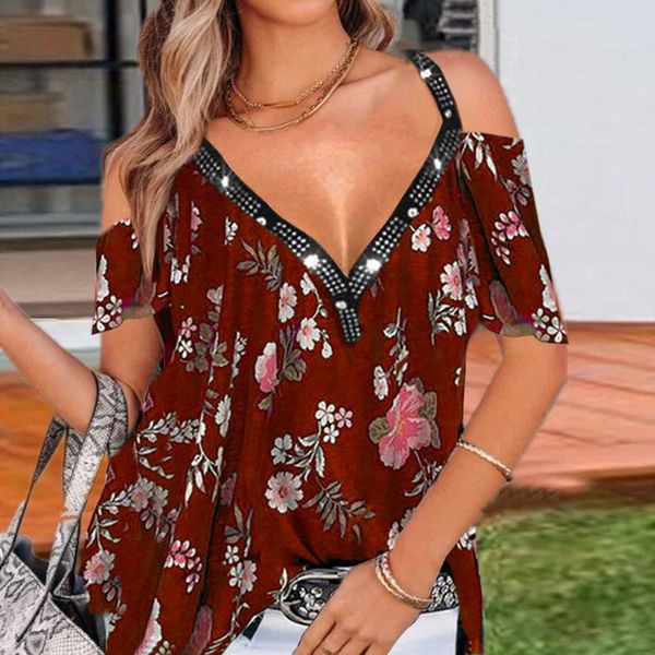 women's t-shirt 2021 summer t shirt wear fahsion v neck floral print shirts off shoulder short sleeve casual loose tees, White
women's t-shirt 2021 summer t shirt wear fahsion v neck floral print shirts off shoulder short sleeve casual loose tees, White