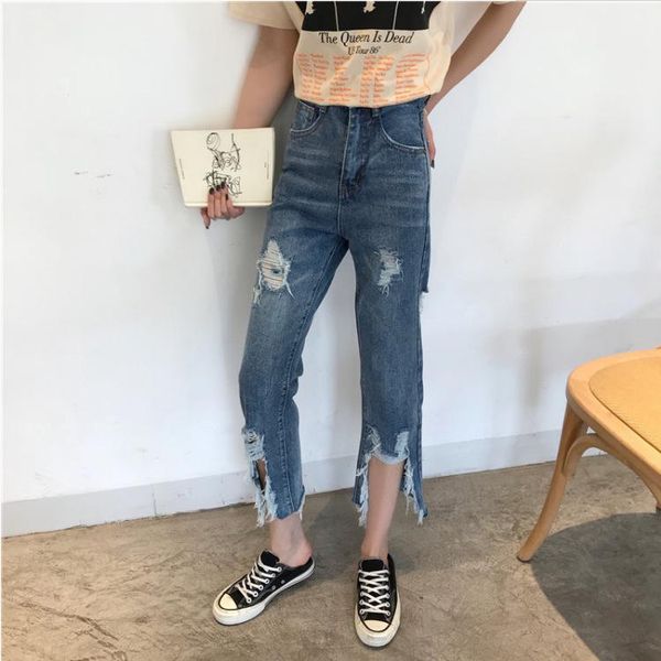vintage straight womens jeans washed high waisted korean denim hole feminino women's, Blue
vintage straight womens jeans washed high waisted korean denim hole feminino women's, Blue