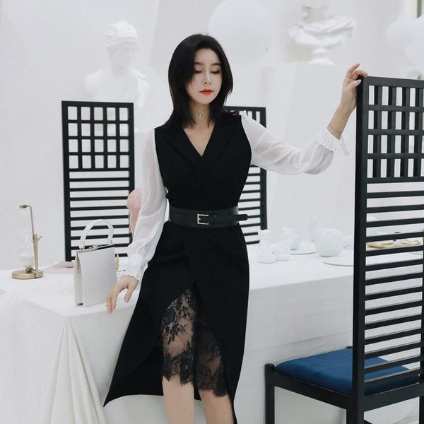 casual dresses 2021 women's maxi bodycon dress elegant commuting temperament suit lapel lace stitching waist slim vintage, Black;gray
casual dresses 2021 women's maxi bodycon dress elegant commuting temperament suit lapel lace stitching waist slim vintage, Black;gray